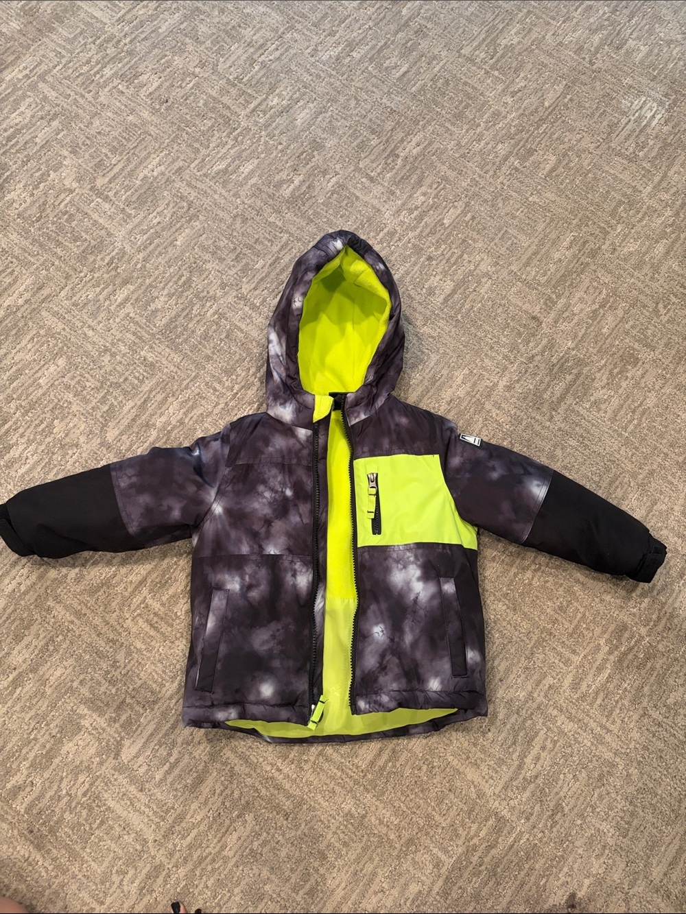 Snozu Black & Neon Lime Tie-Dye Puffer Hoodie